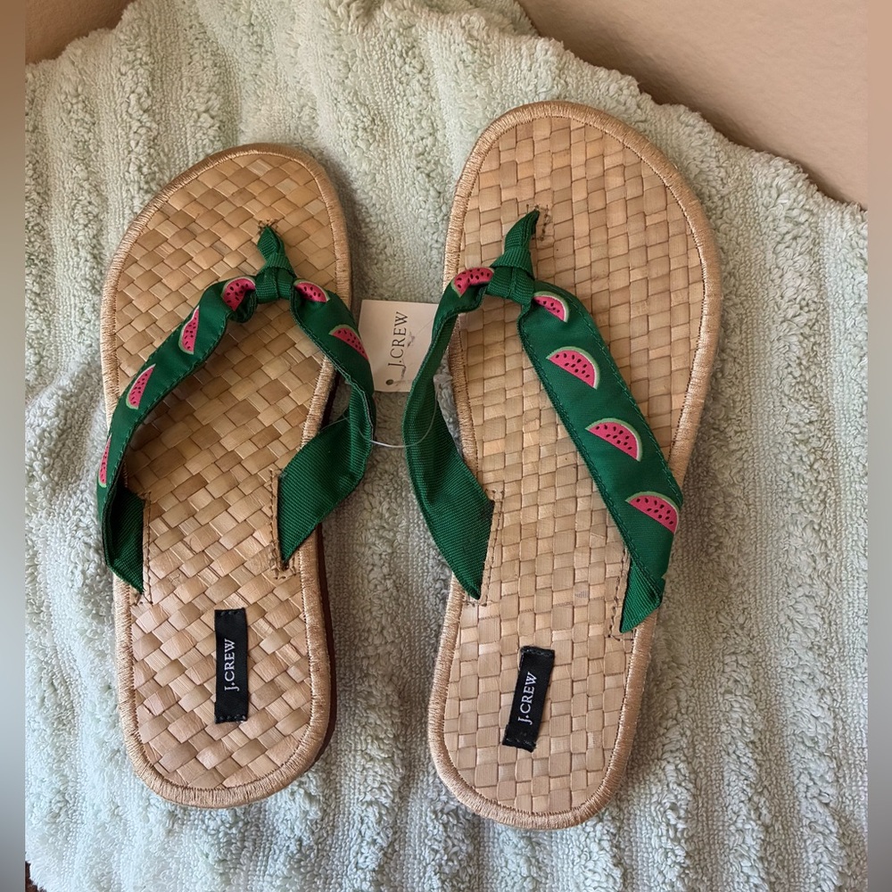 J. Crew preppy flip-flop sandals with watermelon print